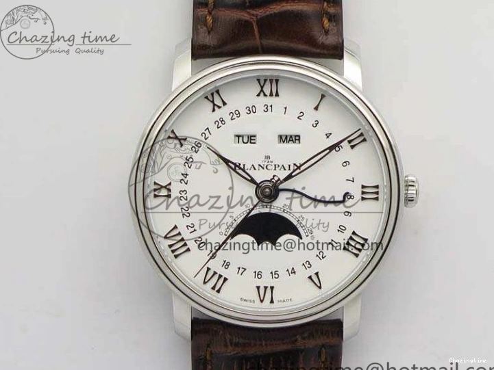 0519 FreshLook Villeret 6654 SS Complicated Function OMF 1:1 Best Edition White Dial On Brown Leather Strap A 8119
